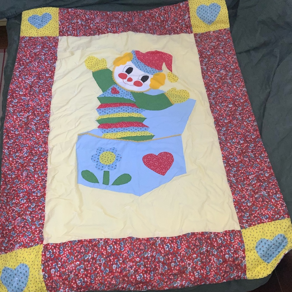 handmade quilt kids clown flannel flower heart floral baby blanket throw